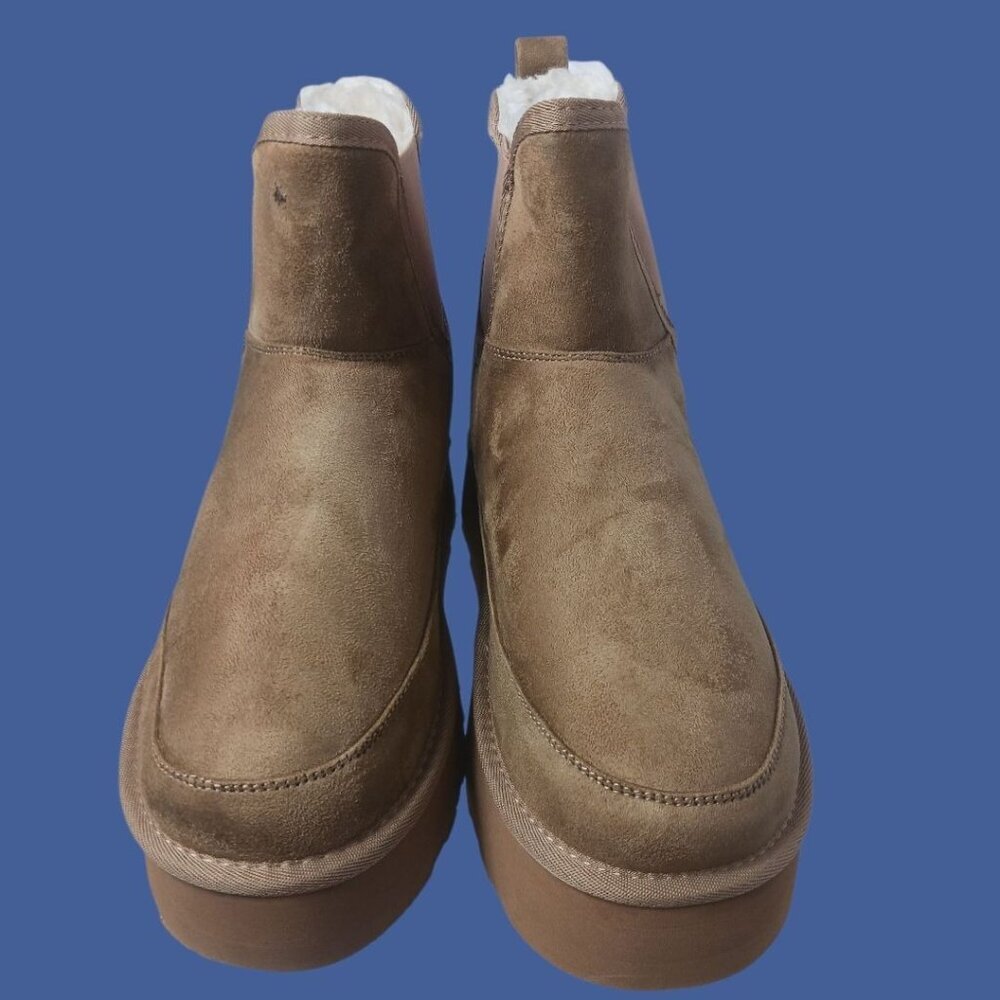 Ankis Womens Platform Ankle Boots With suede  Slip-On Style Chestnut Sz 11